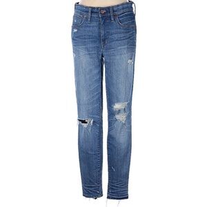 MADEWELL 9” HIGH RISE SKINNY JEANS IN WINIFRED WASH DROP HEM EDITION DISTRESSED